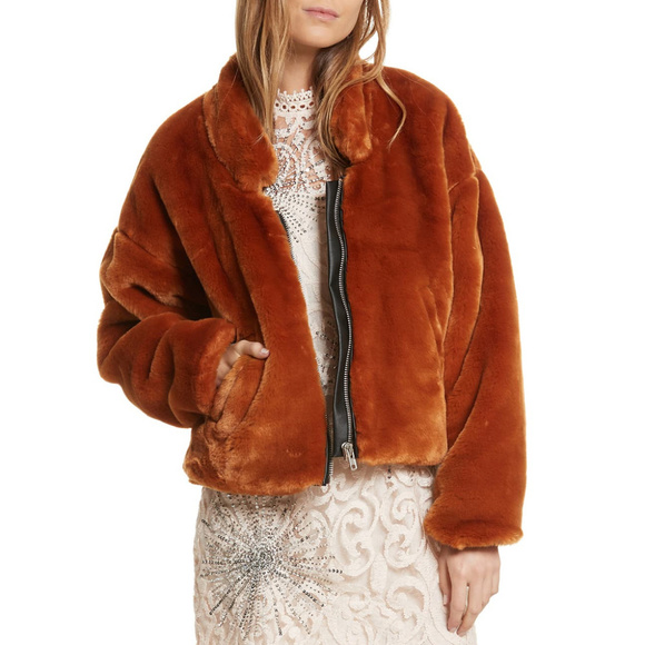 Free People Jackets & Blazers - FREE PEOPLE Terracotta Faux Fur Bomber Jacket M